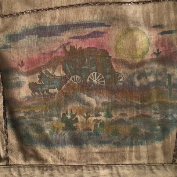 Vintage Western Themed Tan Denim Jacket Bronson of California - - Picture 6 of 14